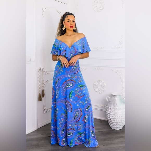 Elegant Blue Paisley Maxi Dress - Picture 7 of 8